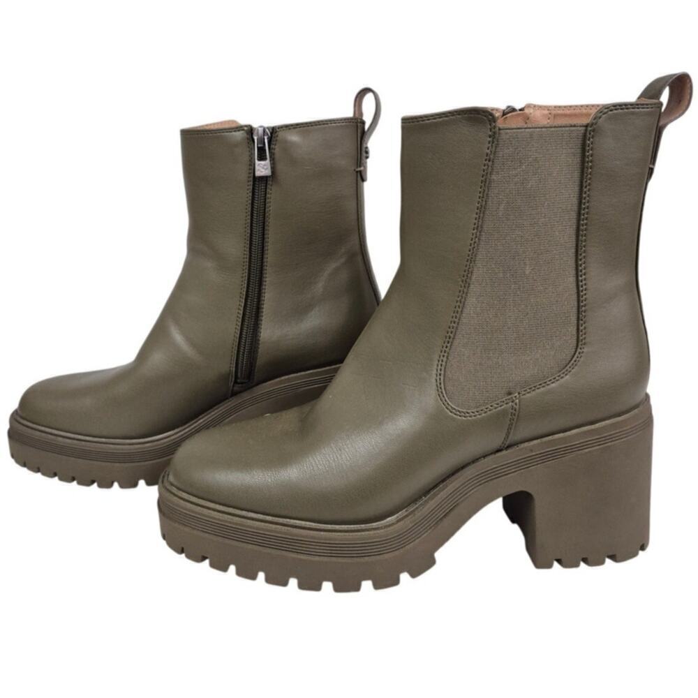 Sam & Libby Chelsea olive green vegan chunky Platform boots Sz 9 NWOT